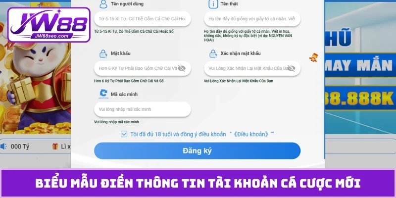 Biểu mẫu điền thông tin tài khoản cá cược mới